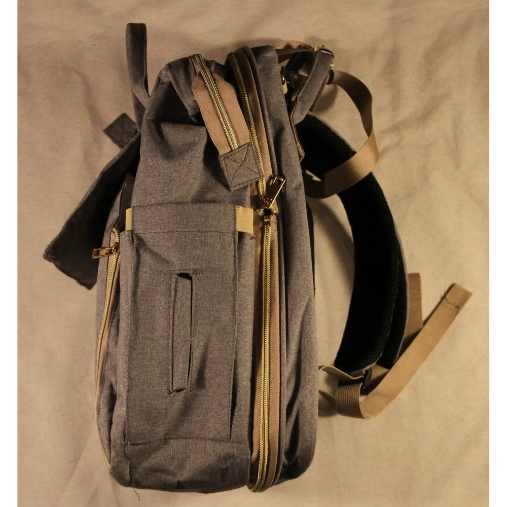 Backpack Diaper Bag Gray Multi Pocket Fold-Out Changing Pad Travel Baby Bag - Picture 5 of 7